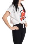 Calhoun NHL Women's Front Tie Cover Up Loose Fit Crop T-Shirt (Small/Medium, New Jersey Devils)