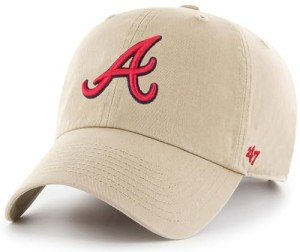 47 MLB Khaki Primary Logo Clean Up Adjustable Strap Baseball Dad Hat Cap, Adult One Size Fits All - Atlanta Braves - Khaki
