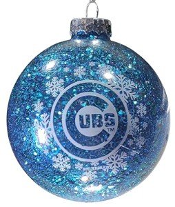 MLB Large Ball Ornament, Clear Glass with Glitter Inside (Chicago Cubs)