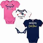 Gerber NFL New England Patriots 3 Pack Ruffle Sleeve Team Bodysuit, blue/white/pink New England Patriots, 0-3 Months
