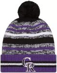 New Era Colorado Rockies Onfield Sport Purple Striped Cuffed Baseball Knit Beanie Hat Pom - MLB Cheer Cuff Knit Cap