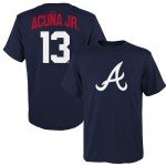 Ronald Acuna Jr. Atlanta Braves MLB Kids Youth 8-20 Navy Official Player Name & Number Jersey T-Shirt (US, Numeric, 14, 16, Regular, Navy)