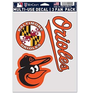 Wincraft MLB Baltimore Orioles Decal Multi Use Fan 3 Pack, Team Colors, One Size