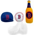 BEST PLUSH CAT TOY MLB BOSTON RED SOX Complete Set of 3 piece Cat Toys filled with Fresh Catnip. Includes: 1 Baseball Cap Cat Toy, 1 Baseball Cat Toy with Feathers & 1 Beer Bottle. Beautiful Team LOGO