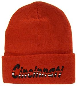 Cincinnati Adult Size Wavy Script Winter Knit Beanie Hat (Red/Black)