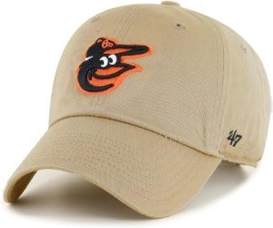 47 MLB Khaki Primary Logo Clean Up Adjustable Strap Baseball Dad Hat Cap, Adult One Size Fits All - Baltimore Orioles - Khaki