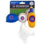 BEST PLUSH CAT TOY: MLB CHICAGO CUBS Complete Set of 3 piece Cat Toys filled with Fresh Catnip. Includes: 1 Baseball Cap Cat Toy, 1 Baseball Cat Toy with Feathers & 1 Beer Bottle. Beautiful Team LOGOS