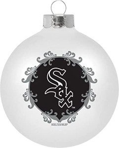 Licensed MLB Large 3-1/4" Classic White Glass Ball Ornament, Sports Collectors Series (Chicago White Sox, Black)