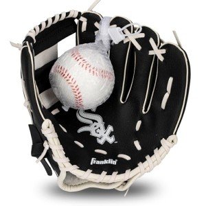 Franklin Sports MLB Youth Teeball Sox and and Set - Kids Chicago White Sox Baseball and Teeball Glove and Ball - Perfect First Kids Glove - 9.5", One Size, Team Specific