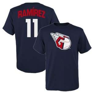 Jose Ramirez Cleveland Guardians MLB Kids Youth 8-20 Navy Official Player Name & Number Jersey T-Shirt (US, Numeric, 8, Regular, Navy)