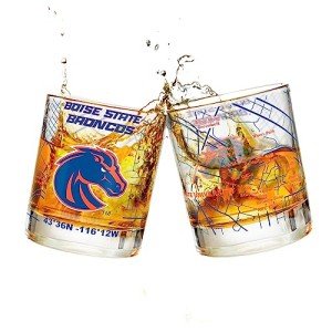 Boise State University Whiskey Glass Set (2 Low Ball Glasses) - Contains Full Color Boise State Broncos Logo & Campus Map - Gift Idea for Boise State University College Grads & Alumni - Glassware