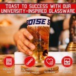 Greenline Goods Boise State University Pint Beer Glasses Set of 2 - Full Color Broncos Logo & Campus Map – Boise State Broncos Gift Idea for College Grads & Alumni - College Glassware