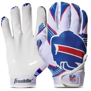 Franklin Sports Buffalo Bills Youth NFL Football Receiver Gloves - Receiver Gloves for Kids - NFL Team Logos and Silicone Palm - Youth S/XS Pair