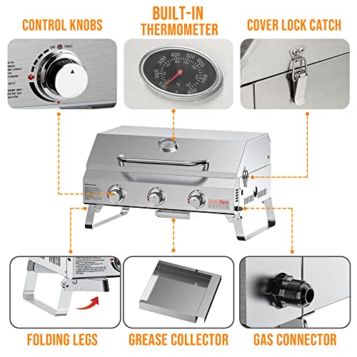 Onlyfire 3-Burner Portable Gas Grill, 24" Stainless Steel