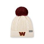 FOCO Women's Washington Commanders NFL Team Logo Cable Knit Pom Beanie Hat, White