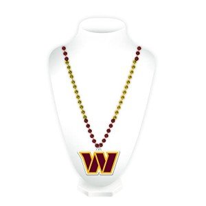 Rico Industries NFL Washington Commanders Beads W/Medallion Bead with Medallion Necklace - Great Game DayAccessory 3" x 24"