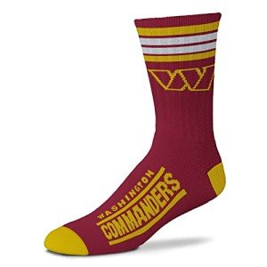 For Bare Feet NFL Washington Commanders 4 Stripe Deuce Crew Sock Team Color LARGE