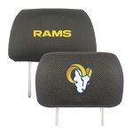 FANMATS 21378 Los Angeles Rams Embroidered Head Rest Cover Set - 2 Pieces, Black, 10" x 14"