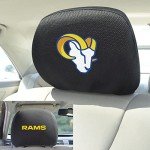 FANMATS 21378 Los Angeles Rams Embroidered Head Rest Cover Set - 2 Pieces, Black, 10" x 14"