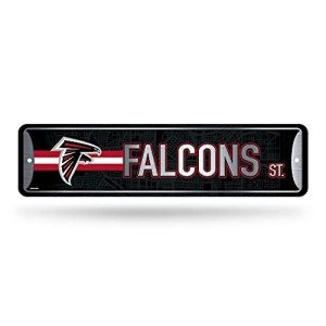 Rico Industries NFL Atlanta Falcons Home Décor Metal Street Sign (4" x 15") - Great for Home, Office, Bedroom, & Man Cave - Made,Silver
