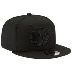 New Era NFL 9FIFTY Black On Black Adjustable Snapback Hat Cap One Size Fits All (Kansas City Chiefs)