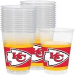 Kansas City Chiefs Clear Plastic Cups (16 oz) - Pack of 25 - Perfect for Tailgates, Parties & Game Day Celebrations