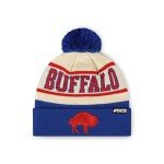 FOCO Buffalo Bills NFL Retro Team Logo Heritage Stripe Pom Beanie Hat, Cream