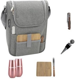 Stylish Wine Picnic Bag with Glasses - Heather Grey