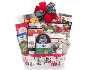 Festive Gourmet Wine Gift Basket for Christmas