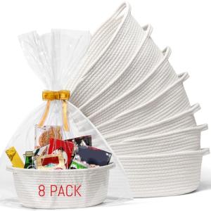 8 Pack Woven Gift Baskets with Ribbons