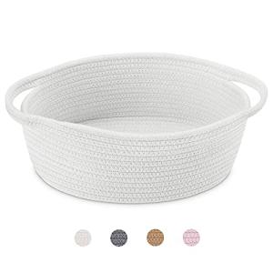 White Rope Woven Storage Basket with Handles