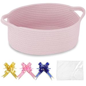 Light Pink Woven Basket with Gift Bags and Ribbons