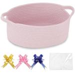 Light Pink Woven Basket with Gift Bags and Ribbons