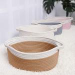 White Rope Woven Storage Basket with Handles