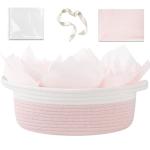 Cute Woven Gift Basket with Handle – Pink & White