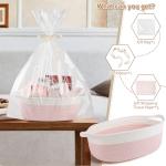 Cute Woven Gift Basket with Handle – Pink & White