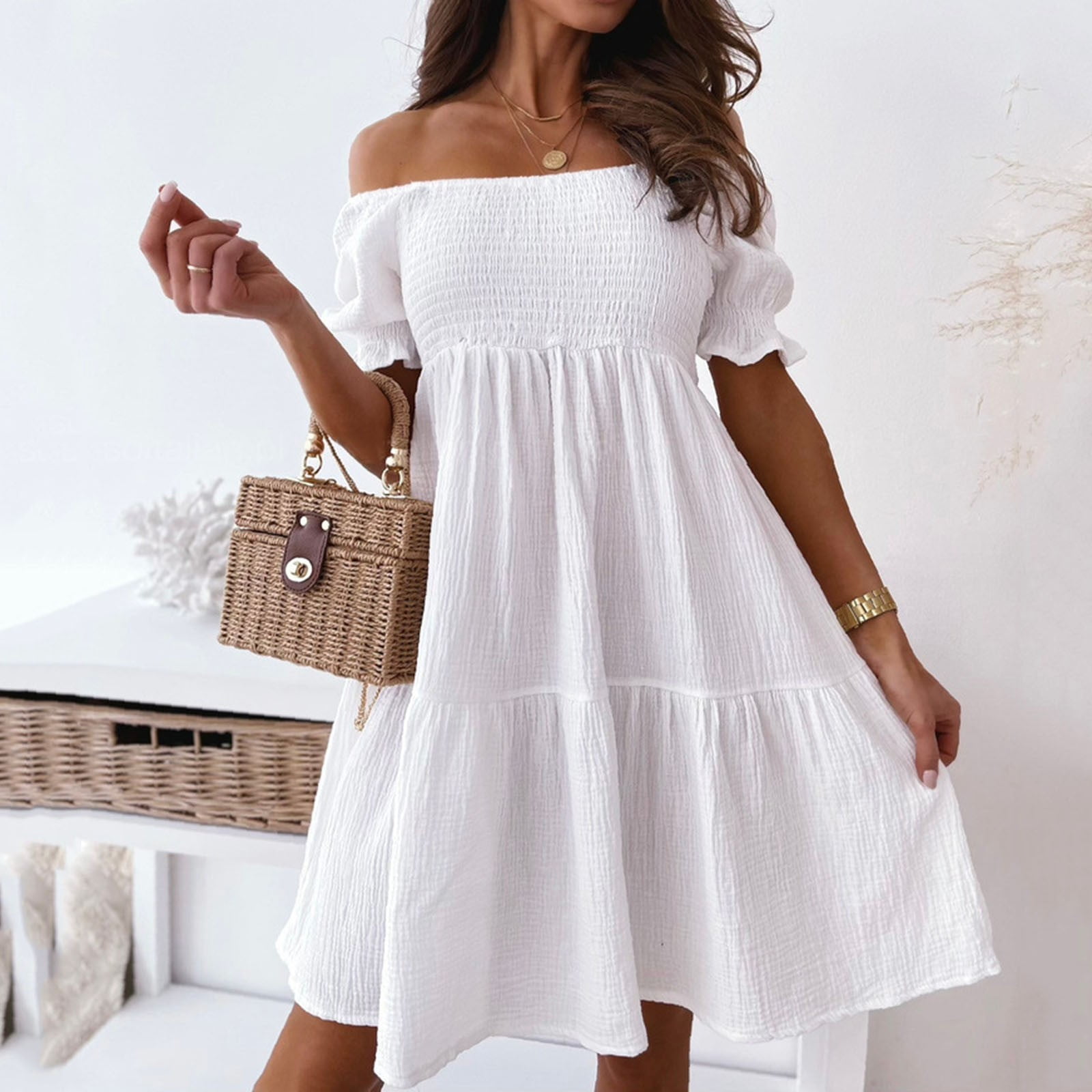 Boho Off-Shoulder Ruffle Midi Dress for Women