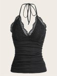 Goth Black Lace Halter Top for Summer Streetwear