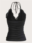 Goth Black Lace Halter Top for Summer Streetwear