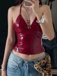Metal Button Halter Top for Women - Punk Style