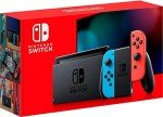 Nintendo Switch with Neon Blue and Red Controllers