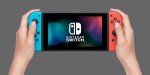 Nintendo Switch with Neon Blue and Red Controllers