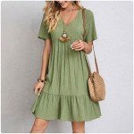 Women's V-Neck Summer Peplum Ruffle Dresses