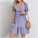 Women's V-Neck Summer Peplum Ruffle Dresses