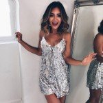 Silver Sequined Deep V Neck Backless Mini Dress