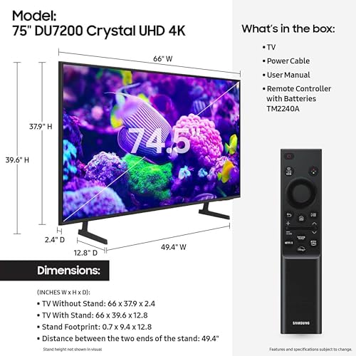 SAMSUNG 75-Inch 4K HDR Smart TV, 2024 Model