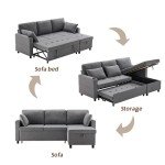 L-Shaped 3-Seater Sofa Bed with Storage – Grey