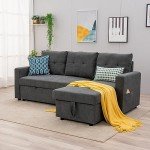 Gray Linen 3-Seater Sofa Bed with Storage