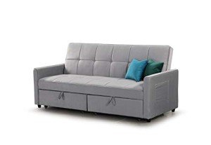 Elegant Grey Velvet 3-Seater Sofa Bed