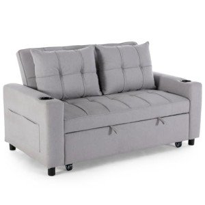 Hudson Light Grey 2-Seater Sofa Bed with Cup Holders